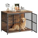 HOOBRO 38.6" Dog Crate Furniture, Wooden Dog Kennel Indoor, Heavy Duty Dog Cage for Small/Medium Dog, Decorative Side End Table, Rustic Brown and Black BF100GW03