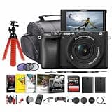 Sony a6100 Mirrorless Camera with 16-50mm f/3.5-5.6 II Lens (ILCE6100KB) + Photography Software + 64GB Memory Card + NP-FW50 Battery + Camera Bag + Charger + Lens Filter Kit + Flexible Tripod + More