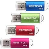 EASTFUN 4 Pack 16GB USB 2.0 Flash Drive Memory Stick Thumb Drive with LED Indicator, 4 Colors: Rose/Red/Green/Blue