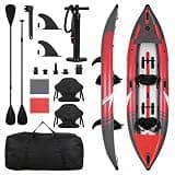 GarveeTech 2 Person Inflatable Kayak 12.5 ft, Heavy Duty PVC Foldable Kayak with Padded Seat and 3 Fins, 204 KG Load Capacity, Complete Accessories for Fishing and Daily Water Leisure