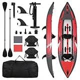 GarveeTech 2 Person Inflatable Kayak 12.5 ft, Heavy Duty PVC Foldable Kayak with Padded Seat and 3 Fins, 204 KG Load Capacity, Complete Accessories for Fishing and Daily Water Leisure