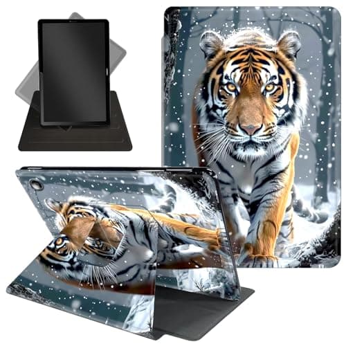 for Amazon Kindle Fire Max 11 Case (2023 Release 13th Generation),360 Degree Rotating Stand Protective Cover with Auto Up/Sleep Feature for Kindle Fire Max 11 Tablet,Orange Tiger in The Snow