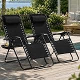 SUNW 2 Pack Zero Gravity Chairs, 7-Position Adjustable Black Folding Patio Recliner with Tray & Headrest, 330lbs Weight Capacity