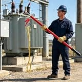 High Voltage Discharge Stick with 4m 4mm² Copper Grounding, Portable Insulated Telescopic Electrical Pole with Dual Port for Live-Line Work