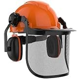 GardenPal Industrial Forestry Safety Helmet and Hearing Protection System, with Mesh Face Protection, Safety Helmet with Ear Muffs, Chainsaw Helmet, Chainsaw Face Shield, (Orange)