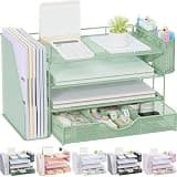 gianotter 4-Tier Desk Organizer with Drawers, File Holders, Letter Trays and Pen Holders - Workspace Accessories for Office Supplies (Sage Green)