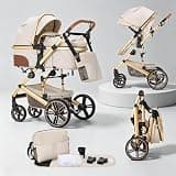 Lnhcrbs Baby Stroller, 2-in-1 Travel Stroller with Adjustable Handle,Beige
