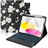 MoKo Touch Keyboard Case for iPad (A16) 11th Generation 11 inch 2025, iPad 10th Generation 10.9 inch Case with Pencil Holder, 7 Colors Backlit Multi-TrackPad Bluetooth Keyboard, Magnolia