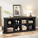 GarveeHome 8 Cube Storage Organizer Bookshelf, 3 Tier Farmhouse Horizontal Bookcase, 62 in Wood Storage Bookcase for Entryway, Long Low Bookshelves for Living Room, Charcoal Black