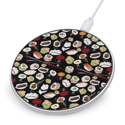 Japanese Sushi Black Wireless Charger Portable Fast Charging Pad Lightweight Wireless Charging Pad 10W Slim Charging Station for Phone Charger Mat for Travel Home Office Desk