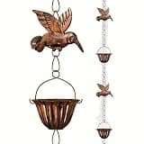 SNBBGT 7.87ft Rain Chains for Outside, Rain Catcher Chain with 7 Metal Cups & 8 Hummingbird Decorations, Rainwater Catcher Chains, Outdoor Garden Yard Decor (Antique)