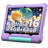 aiprotablet 10 inch Kids Tablet, Android 16 Tablet for Kid, Octa-Core CPU, 24GB RAM, 64GB ROM 1TF Card Expandable for Toddler Children,Tablets with Case, Parental Control, 6000mAh,WiFi, BT5.0 (Purple)