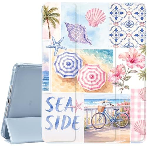 JOYLAND Conch Flowers Case for iPad (A16) 11th Generation 11 Inch 2025/iPad 10th Generation 10.9 Inch 2022 with Pencil Holder,Trifold Stand Protective Cover with Soft TPU Back,Blue