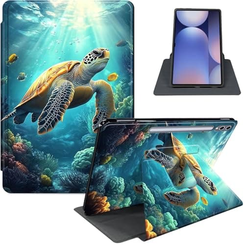 Case for Samsung Galaxy Tab S10 Ultra (2024)/Tab S9 Ultra (2023) 14.6-Inch, PU Leather Stand Cover with Auto Sleep/Wake, Shockproof TPU Back, Sea Turtle