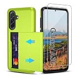 Pilaru for Samsung A56 Case/A36 5g/A37 Phone Case with Card Holder Dual Layer Heavy Duty Protective Shockproof Hidden Card Slot Slim Wallet Phone Cover for Galaxy A56 5G Case (Fluorescent Green)