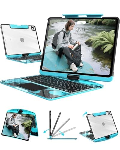 Transparent Keyboard Case for iPad Air & iPad Pro , 7-Color Backlit Wireless Keyboard with Touchpad, 360° Rotating Stand, Pencil Holder (Clear+Blue, iPad mini 7 A17 Pro(2024) & Mini 6 (2021) 8.3")
