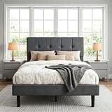 Zerduos Twin Size Bed Frame with Velvet Upholstered Headboard and Wooden Slats Support, Fully Upholstered Mattress Foundation/No Box Spring Needed/Easy Assembly, Dark Gray