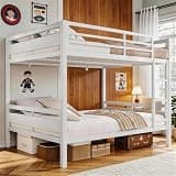GalnFu Metal Bunk Bed Full Over Full, Heavy Duty Steel Frame with Full-Length Guardrail, Space-Saving Design with Under-Bed Storage, No Box Spring Needed, Noise-Free, Easy Assembly, White