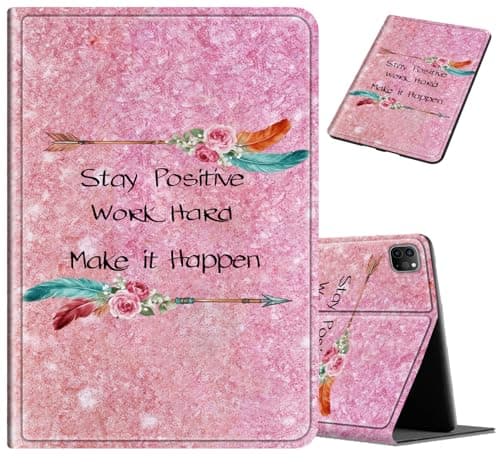 Case for iPad Air 13 Inch (M4 2026/M3 2025/M2) & iPad Pro 12.9 (4th/3rd Gen), Shockproof Protection PU Leather Folio Stand Cover, Auto Sleep/Wake Smart Case for Women Girls, Pink Boho Arrow Quote