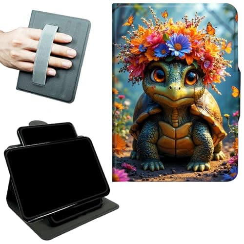 RWUTYTIUL Rotating Handle Case for iPad Pro 13 Inch M5 2025/M4 2024, 360 Degree Swivel Kickstand with Magnetic Closure, Shockproof Leather Protective Cover for Women Men, Forest Turtle