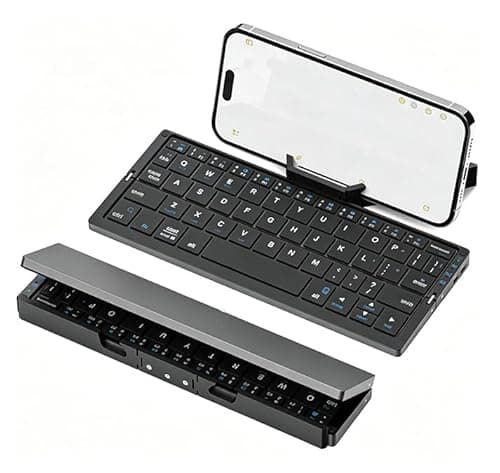Alevez Keyrafold Foldable Bluetooth Keyboard, Aluminum Alloy Portable Mini Folding Keyboard, Quiet Lightweight Rechargeable Pocket Keyboard for Tablet, iPad, iPhone, Android Phones (Black-Gray)