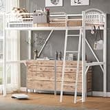 Decofy Metal Loft Bed Twin Size, Heavy Duty Loft Bed with Bedside Caddy, EVA Anti-Slip Ladder with Sturdy Guardrails, Space-Saving Twin Size Loft Bed for Teens & Adults for Bedroom Dorm (White)