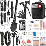 LUXMOM Survival Kit and First Aid Kit, 142Pcs Professional Survival Gear and Supplies Equipment with Molle Pouch, Gift for Fathers Day Men Dad Husband Camping Hiking Hunting Outdoor Adventure (Black)