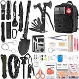 LUXMOM Survival Kit and First Aid Kit, 142Pcs Professional Survival Gear and Supplies Equipment with Molle Pouch, Gift for Fathers Day Men Dad Husband Camping Hiking Hunting Outdoor Adventure (Black)