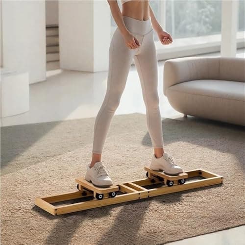 Wooden Ski Simulator - Foldable Home Training Machine for Glute and Leg Muscle Activation, Body Endurance, Balance, and Stability