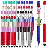 moheaaei 48 Pcs Beaded Pens with Stylus Tips, 8 Colors Plastic Beadable Pens Bulk 2-in-1 Stylus Ballpoint Pen for Touch Screen Writing, DIY Craft Office Supplies, 5.51 Inch Black Ink