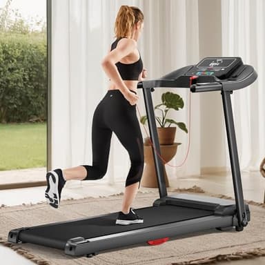 Folding Treadmill with Dual Cushion System, Cup & Phone Holder, 265 lbs Capacity for Home Office