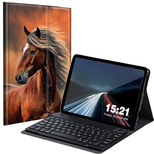 BREIDMKFM Keyboard Case for Kindle Fire HD 10 & 10 Plus Tablet (13th/11th Gen, 2023/2021 Release) 10.1", Smart Tablet Cover with Detachable Wireless Bluetooth Keyboard, Brown Horse
