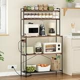 BIGTO Large 5-Tier Bakers Rack with Electrical Outlets, Engineered Wood Kitchen Storage Shelf for Home Walnut 39.4"*15.7"*66.5" Home Furniture