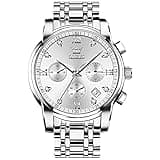 OLEVS Large Face Watches for Men Silver Bezel Diamond Chronograph Watches Stainless Steel Strap Luxury Men Three Hand Watch Waterproof Auto Calendar Easy Read Analog Men's Quartz Watch Reloj De Hombre