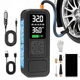 Calmara Y34 Tire Inflator Portable Air Compressor,4X Faster Inflation,8000mAh Cordless/12V DC 150PSI Air Pump with Digital Pressure Gauge for Car,Motorcycle,Bike,Ball Gifts for Him