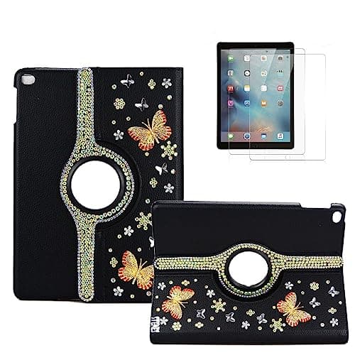 STENES Bling Case Compatible with iPad mini 7 (A17 Pro) 2024 8.3 inch - Stylish - 3D Handmade Crystal Butterfly 360 Degree Rotating Stand Case with Smart Cover Auto Sleep/Wake- Black