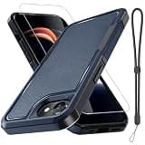 RMOCR for iPhone 16e Case & iPhone 17e Case, with Screen Protector,Military Grade Heavy Duty Shockproof Phone Cover with Wrist Lanyard Strap for iPhone 16e & iPhone 17e,Navy Blue
