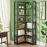 LOVEZOE 7 Tier L Shaped Corner Bookshelf, Industrial Bookcase for Home Office Living Room, MDF and Metal Tubing, Hexagonal Accents, 100 lbs per Shelf
