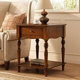 PADMA HOUSE Solid Wood Small End Table with Drawer, Vintage Square Sofa Side Table with Natural Wood Grain Tabletop, Apartment Beside Table with Storage Shelf for Living Room, 18.9 * 24in