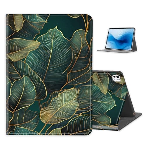 FXIANGWL for iPad Pro 11 Inch 2024 Case, PU Leather Folio Stand Cover with Auto Sleep/Wake, Shockproof Smart Protective, Durable Folding Cover for iPad Pro 11 Inch, Golden Leaf Artwork