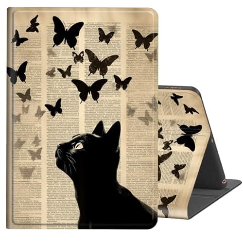 BREIDMKFM Case for Microsoft Surface Go 4 (2023) 10.5"/Surface Go 3/Surface Go 2/Surface Go (2018),Auto Wake/Sleep Multi-Angle Viewing PU Leather Slim Protective Stand Cover,Art Black Cat Butterfly