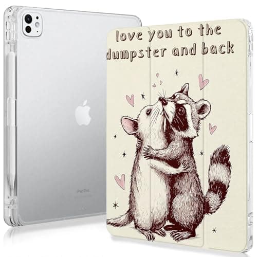 Love You to The Dumpster and Back Raccoons Case Compatible with IPad 9th 8th 7th Generation 10.9 Inch 2021/2019/2018,Funny Cover with Trifold Stand + Pencil Holder for Boys Girls,iPad Pro 11inch 2024