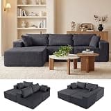 DUMOS 108" Boneless Couch, Cloud Sectional Couch with L-Shape Chaise, Modular Sectional Sofa with Deep Seat, Upholstered Couch for Living Room Bedroom, No Assembly Required, Grey, Left Facing Chaise