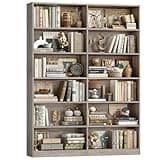 FACBOTALL Bookshelf and Bookcase, 6-Tier Double Wide Bookshelves, Freestanding Display Storage Shelves, Tall Bookcases for Home Decor Bedroom, Living Room, Home Office, Wash Gray