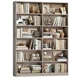FACBOTALL Bookshelf and Bookcase, 6-Tier Double Wide Bookshelves, Freestanding Display Storage Shelves, Tall Bookcases for Home Decor Bedroom, Living Room, Home Office, Wash Gray