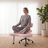 DUMOS Ergonomic ADHD Cross Legged Office Desk Chair with Adjustable Backrest, Height Adjustable Meditation Chair with 360° Swivel Footstool, Teddy Fabric Yoga Stool for Home Office, Pink