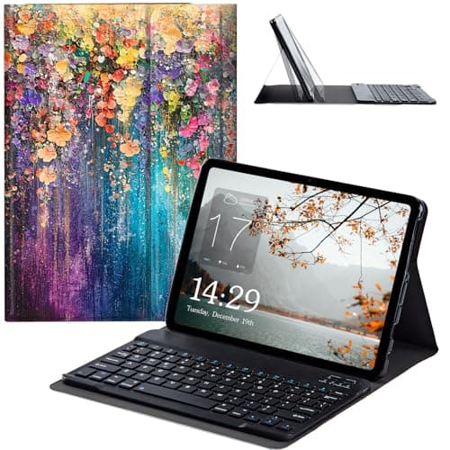 JANENFNA Galaxy Tab A 10.1 2019 Case with Keyboard, Slim Detachable Wireless Bluetooth Keyboard Case for Samsung Galaxy Tab A 10.1 Inch Tablet SM-T510/T515/T517 -Colorful Flower Cascade