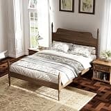 King Size Platform Bed Frame, Walnut Wood Bed Frame with Spindle Headboard, No Box Spring Needed, Retro Four Poster Bed, Noise Free, Easy Assembly (Queen (U.S. Standard))