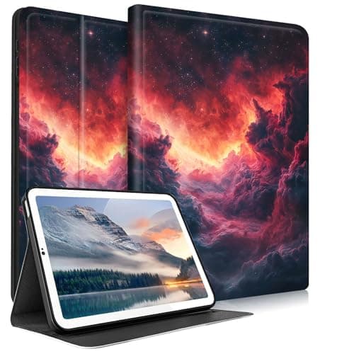 Case for All New 6 Inch Kindle 2024 and 2022 (11 Generation),Leather Stand Shell Multiple Viewing Angles Protective Cover for Kindle 2024/2022 11th Gen e-Reader,Red Clouds and Stars