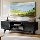 ChooChoo 59.5" Fluted TV Stands for 65 Inch TV, Mid Century Modern Entertainment Center with Storage and Adjustable Shelf, Long TV Console Media Table for Living Room, Bedroom, Black
